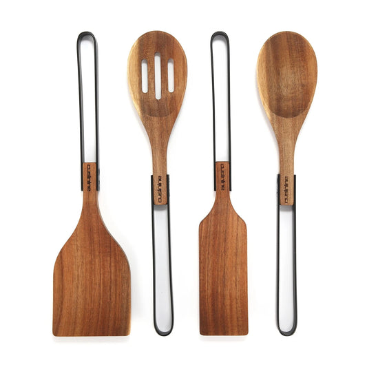 Wooden Utensils for Cooking Acacia Wood Stainless-Steel Handle Rustic Modern