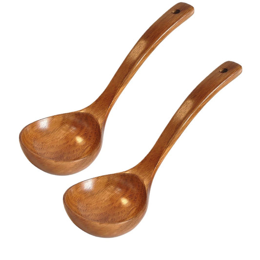PACK OF 2 Kitchen Wooden Long Handle Ladle Soup Ladle, Long Handle Wooden Spoon